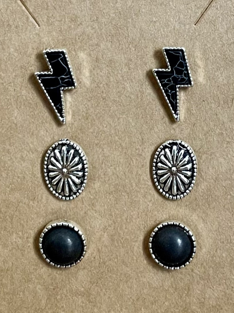 Black Lightning Bolt Earring Set