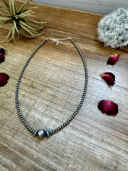 3mm Sterling Silver Pearl Choker Necklace with 10mm Center