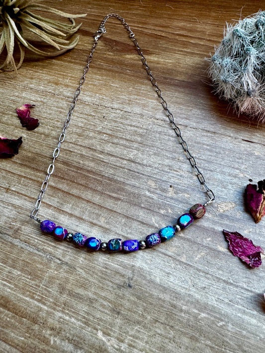 16 inch chain choker and Verascite sea sediment and sterling silver purple