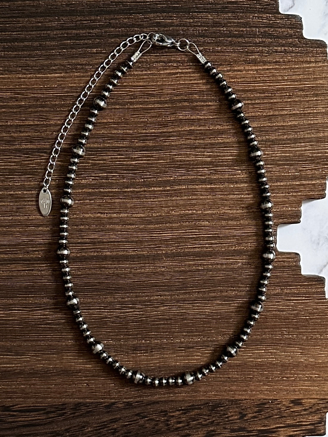 6mm & 4mm Spaced Alternating Brushed Steel Western Pearl Necklace 14 inch or 16 inch Red Saguaro Jewelry by Cimarron Red Saguaro Trading Post