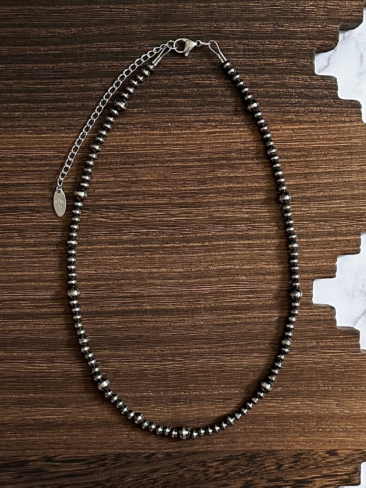 6mm, 5mm & 4mm Spaced Alternating Brushed Steel Western Pearl Necklace 14 inch or 16 inch Red Saguaro Jewelry by Cimarron Red Saguaro Trading Post