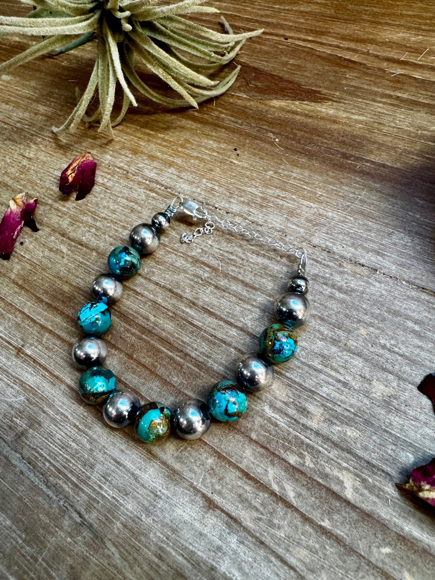 Sterling Silver Pearls 10mm bracelet and turquoise