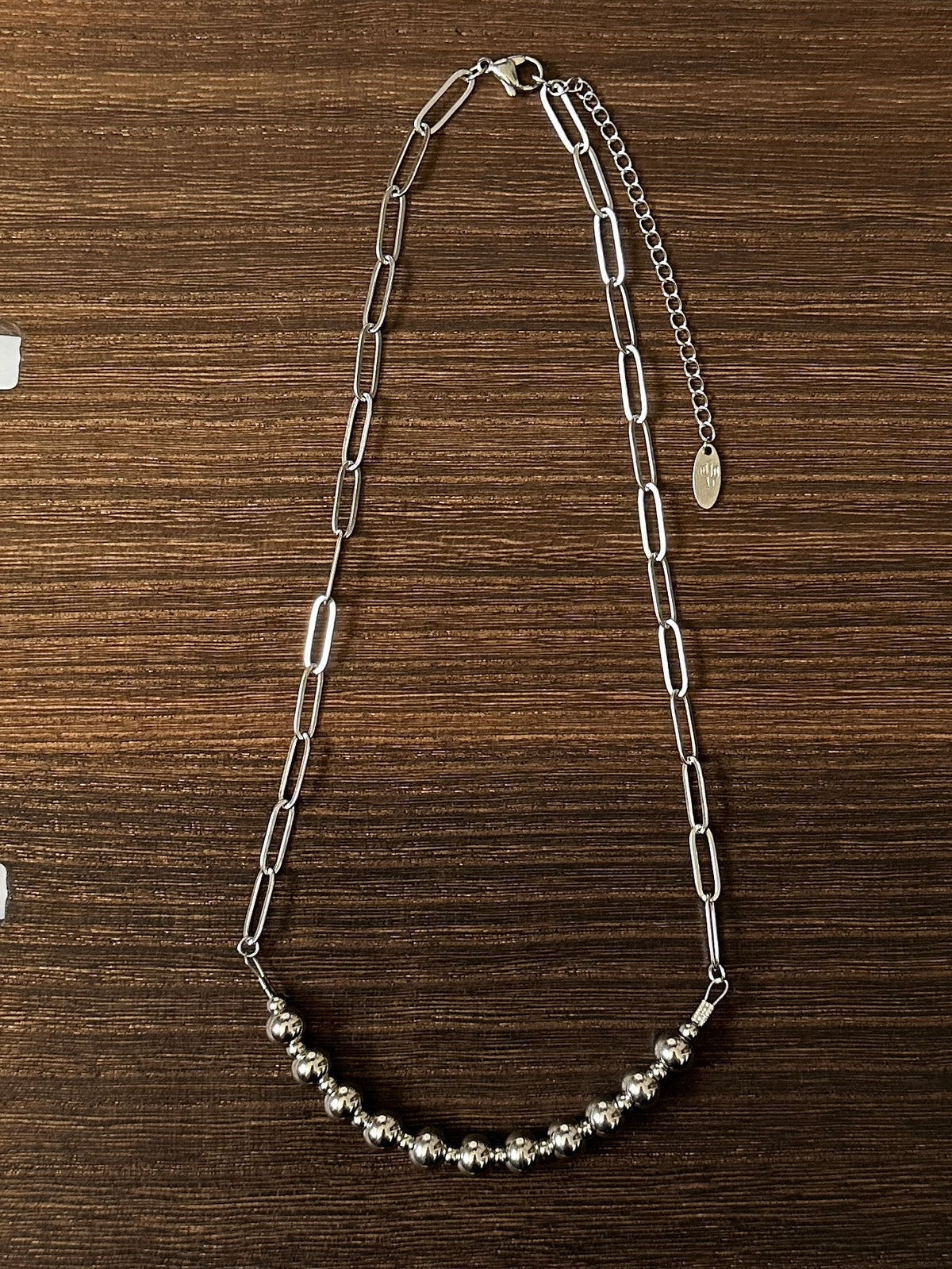 8mm & 4mm Alternating Stainless Steel Western Pearl Bar Necklace 18 inch Red Saguaro Jewelry by Cimarron Red Saguaro Trading Post