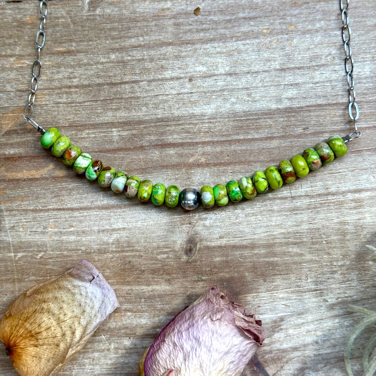 16” Green Variscite Paperclip Necklace – Sterling Silver Accent