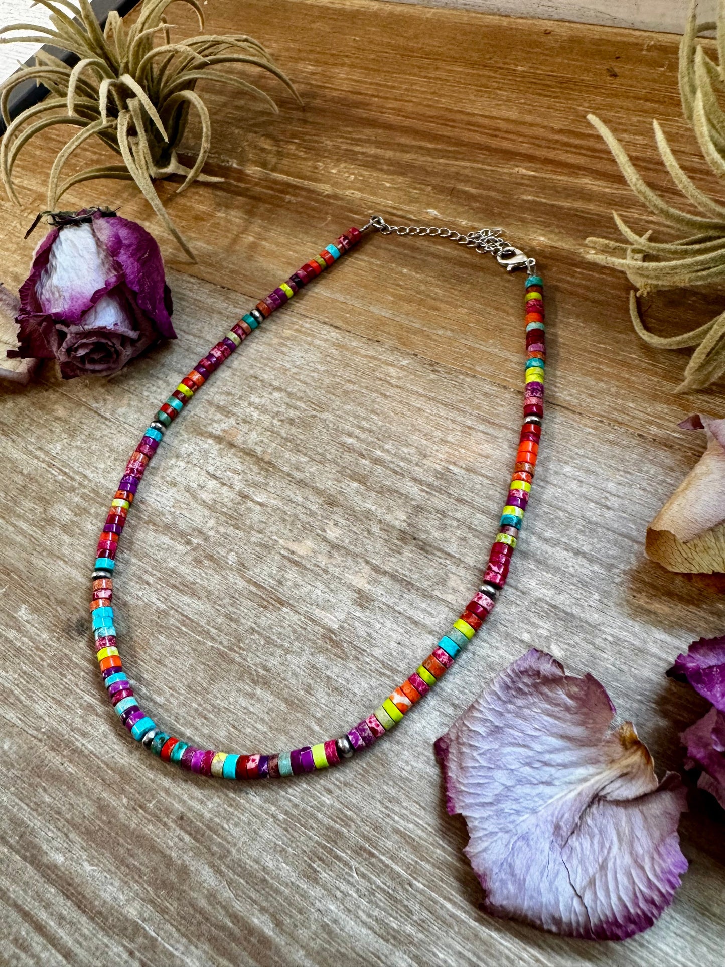 Magnesite Heishi Choker – Sterling Silver Pearls