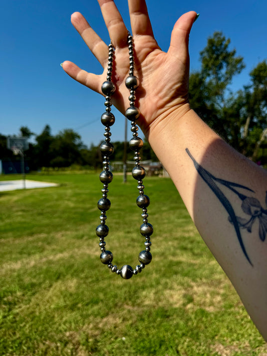 Sterling Silver Pearl Necklace – Mixed Sizes – 23"