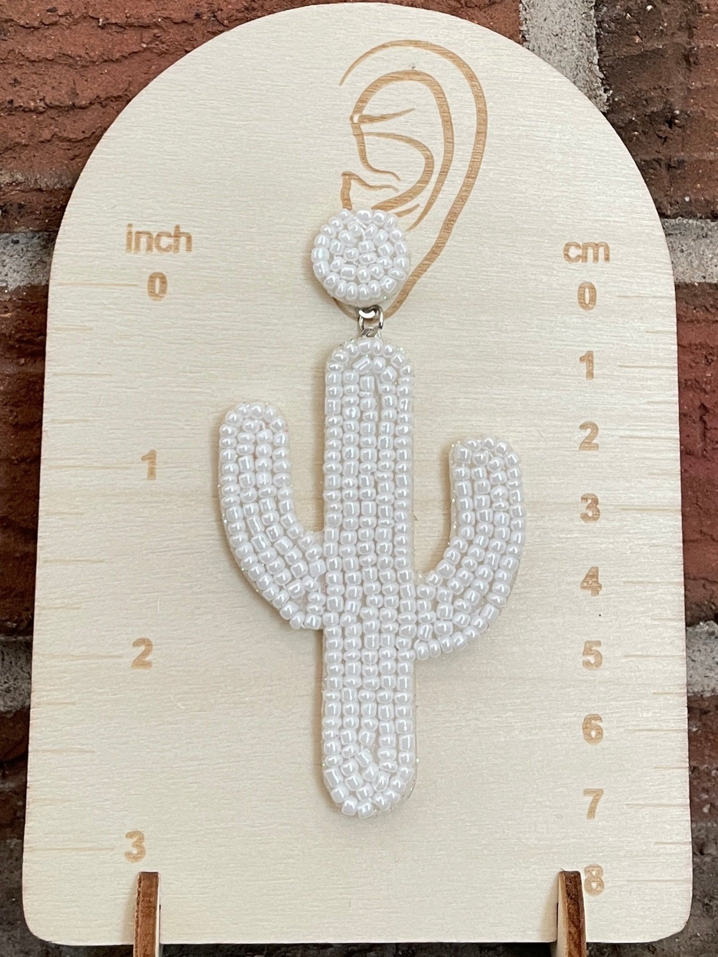 Beaded Saguaro Cactus Earrings - White