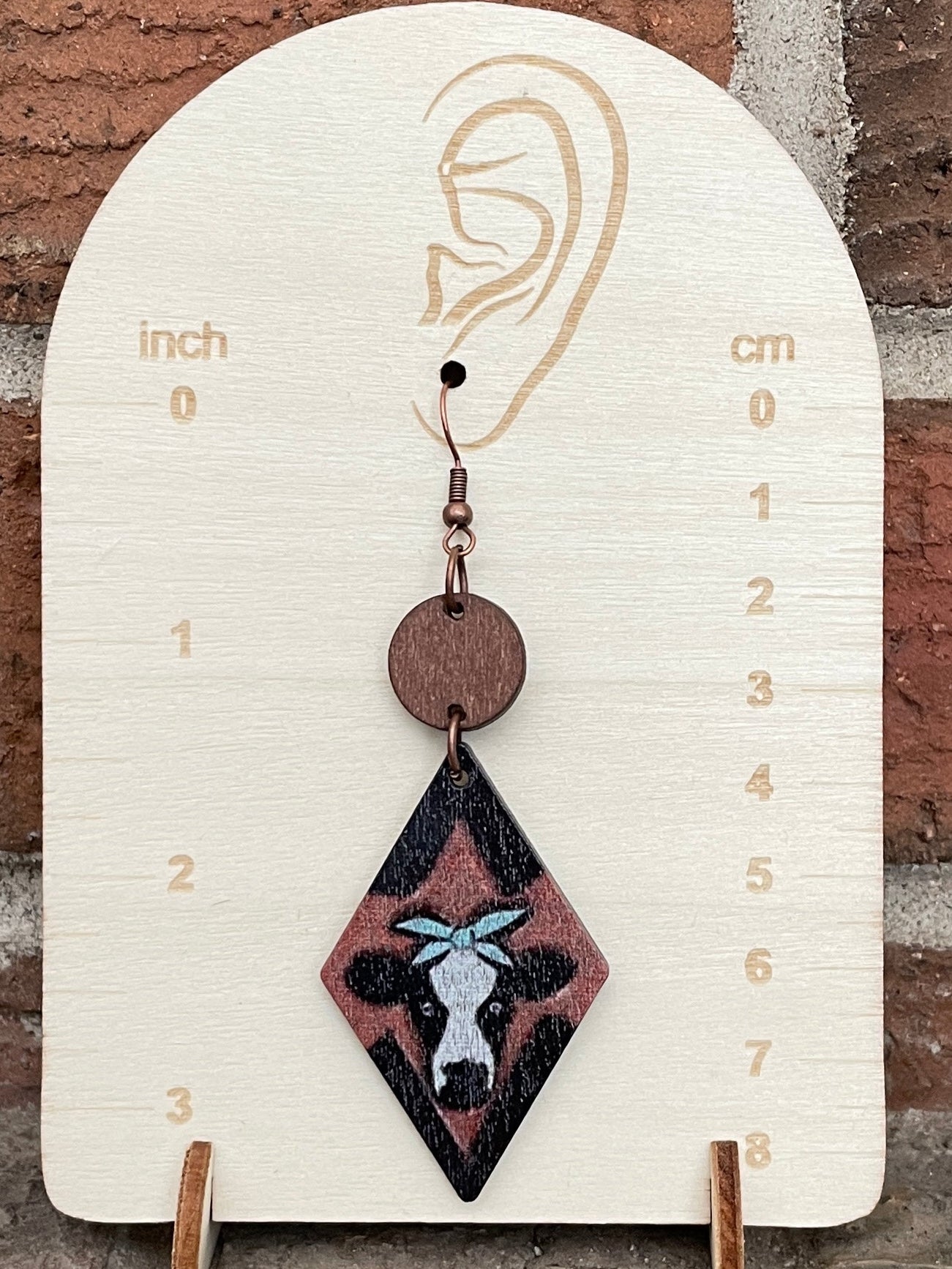 Black and White Dairy Cow Wood Earrings