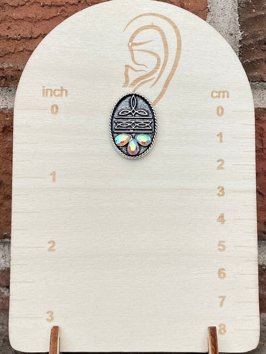 Boot Stitch Concho Earrings with Rhinestones