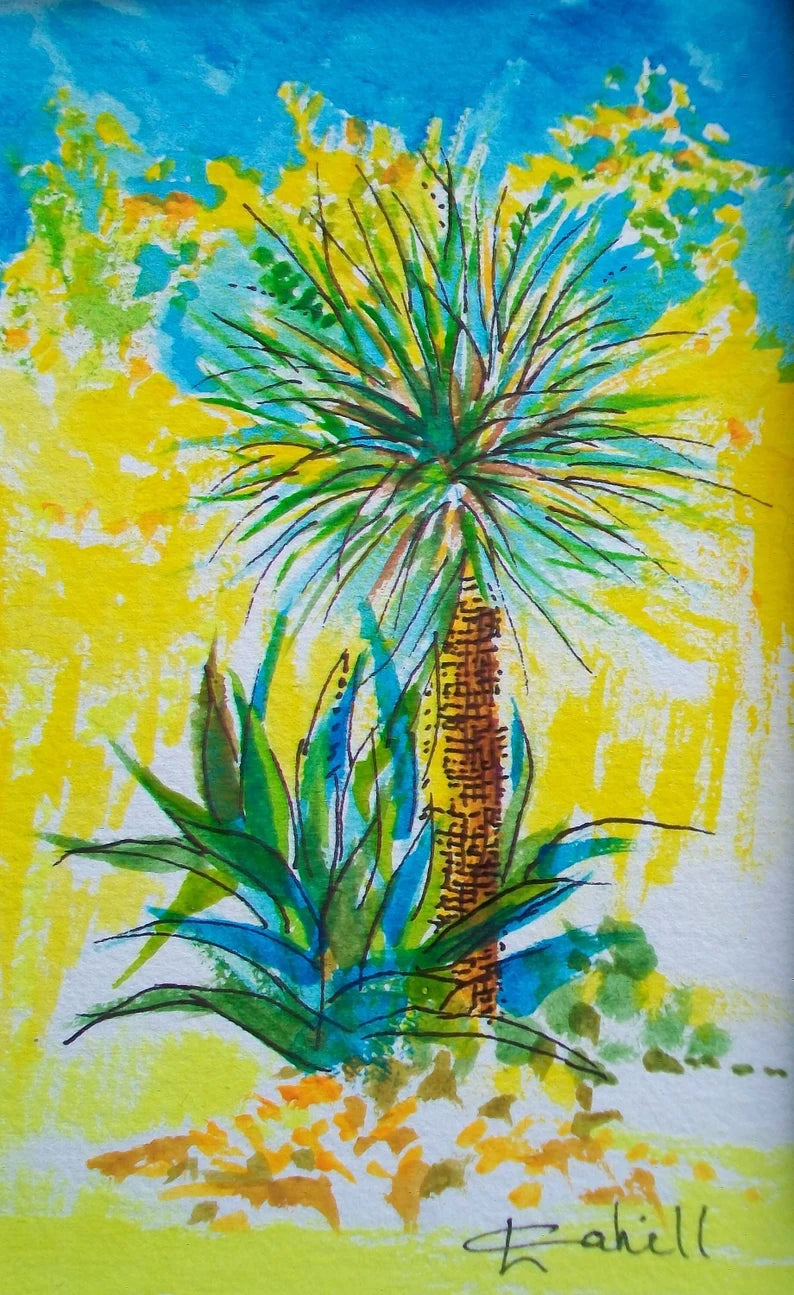 Century Plant and Yucca Original Watercolor Painting by Lynn Cahill