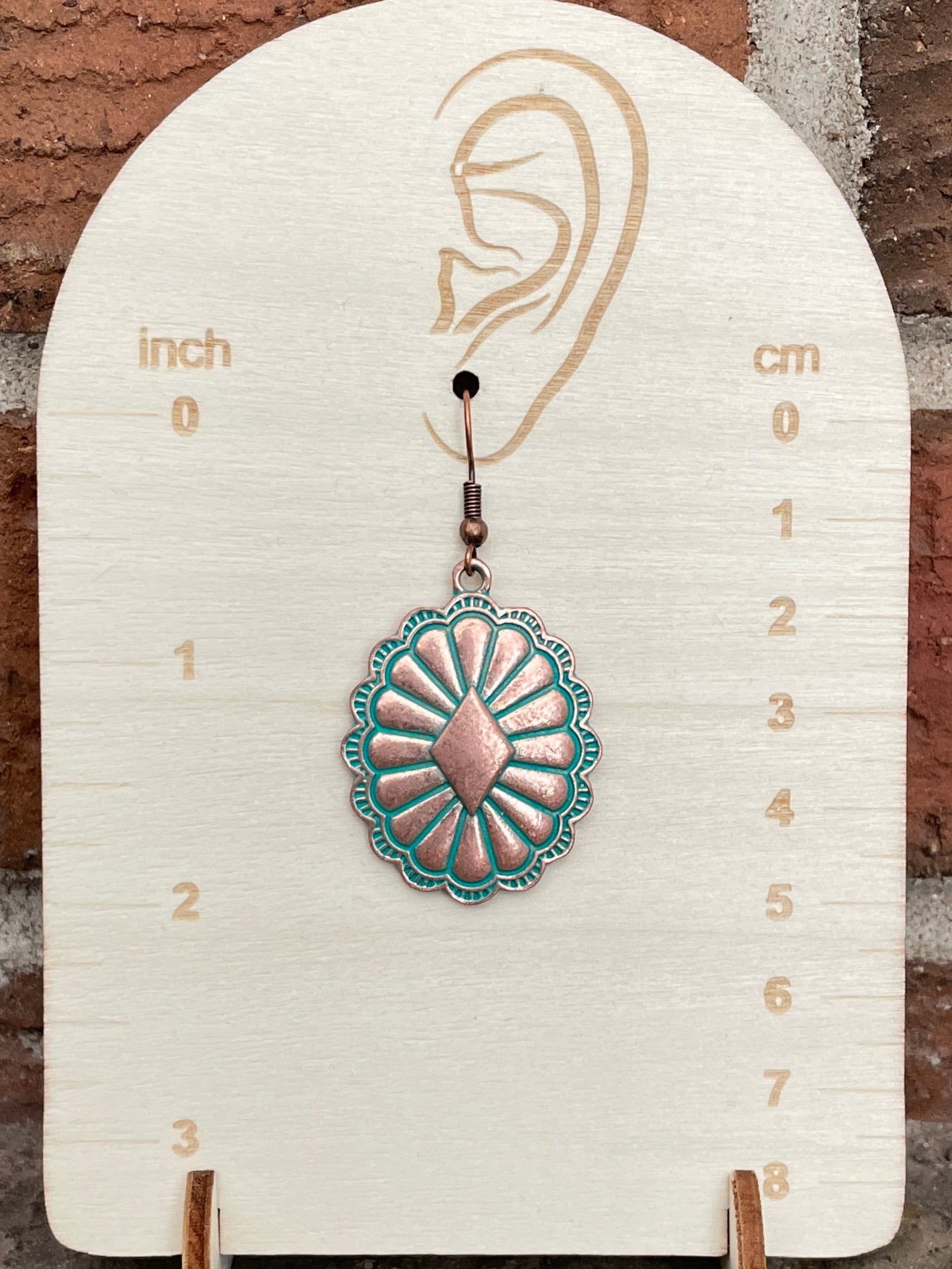 Copper Concho Earrings with Brushed Turquoise