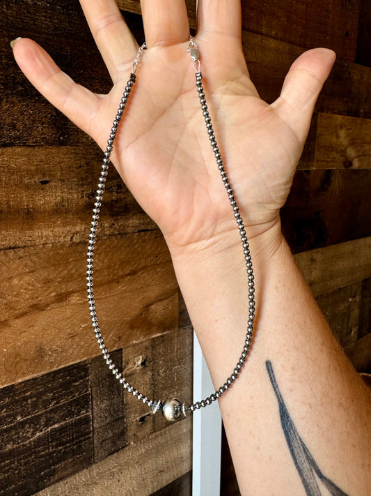 14 inch 3 mm sterling silver pearls choker - 10 mm middle