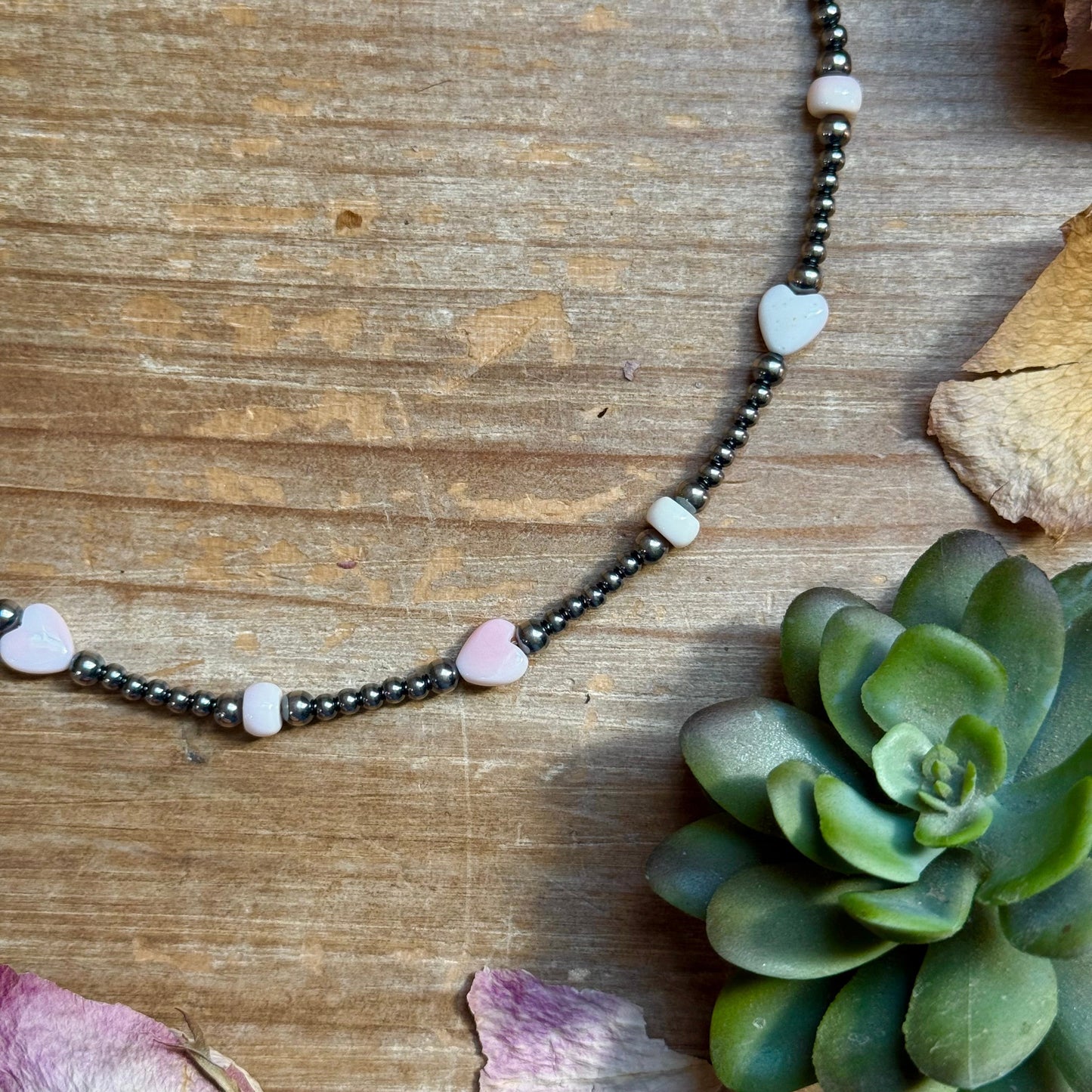 15” Pink Conch Heart Necklace – Sterling Silver Pearls