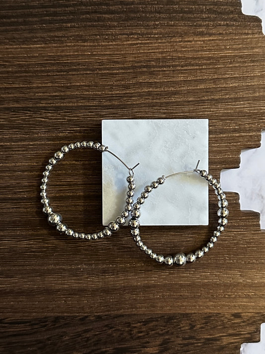 Dual Graduated Stainless Steel Western Pearl Hoop Earrings Red Saguaro Jewelry by Cimarron Red Saguaro Trading Post