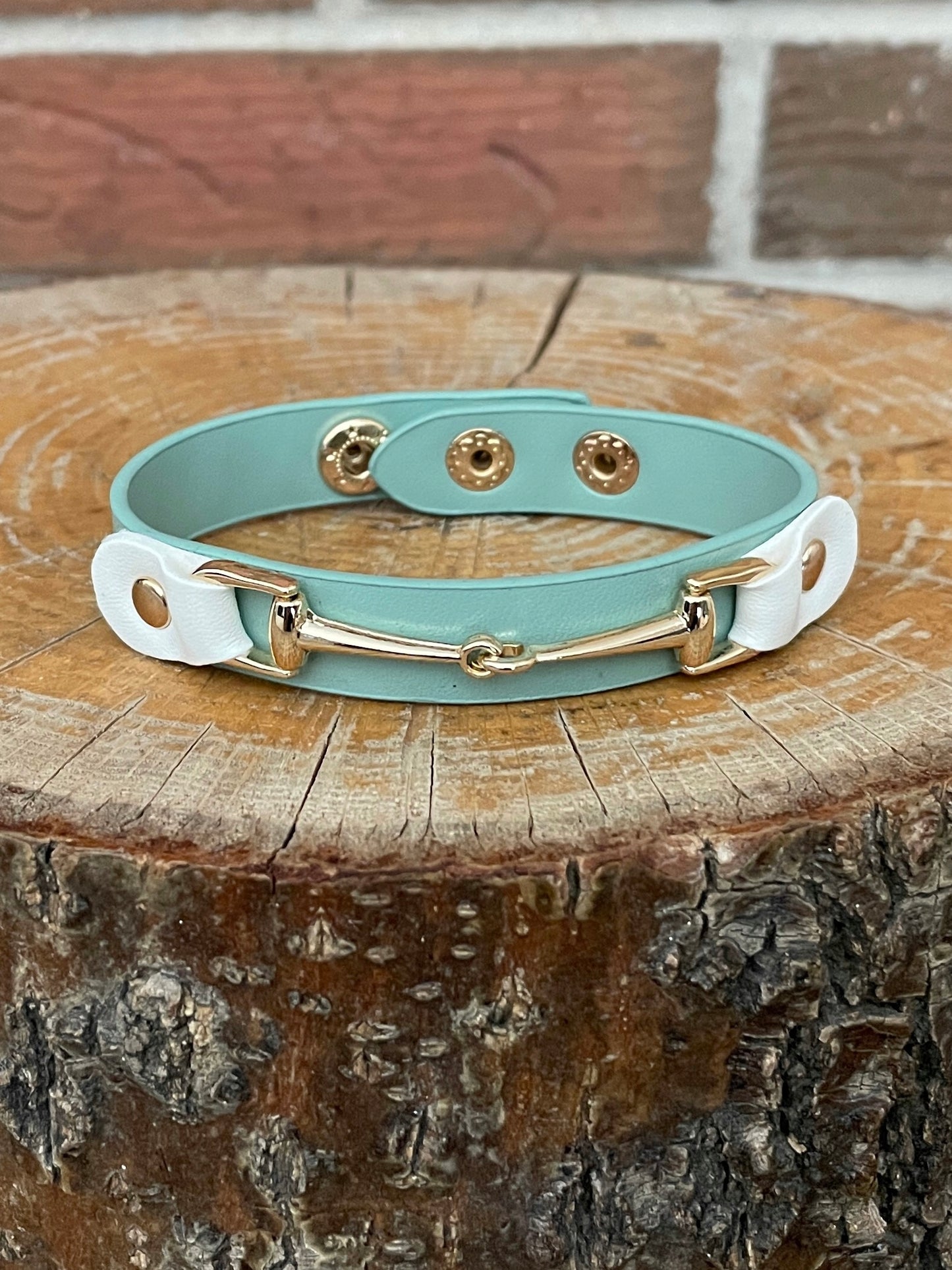 Snaffle Bit Bracelet - Mint Green & White