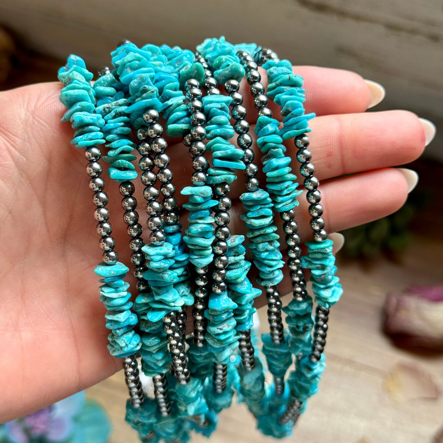 16” Light Blue Turquoise Chip Necklace