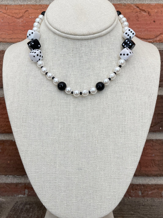 Faux Pearl Choker Necklace with Dice
