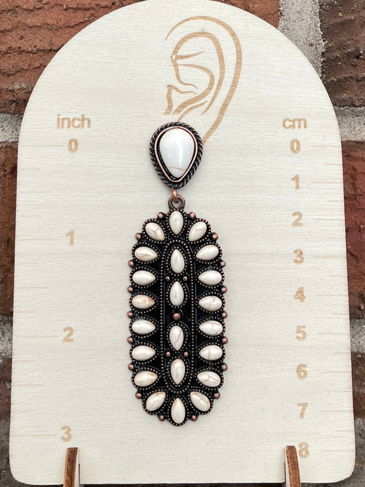 Faux White Buffalo Long Cluster Earrings