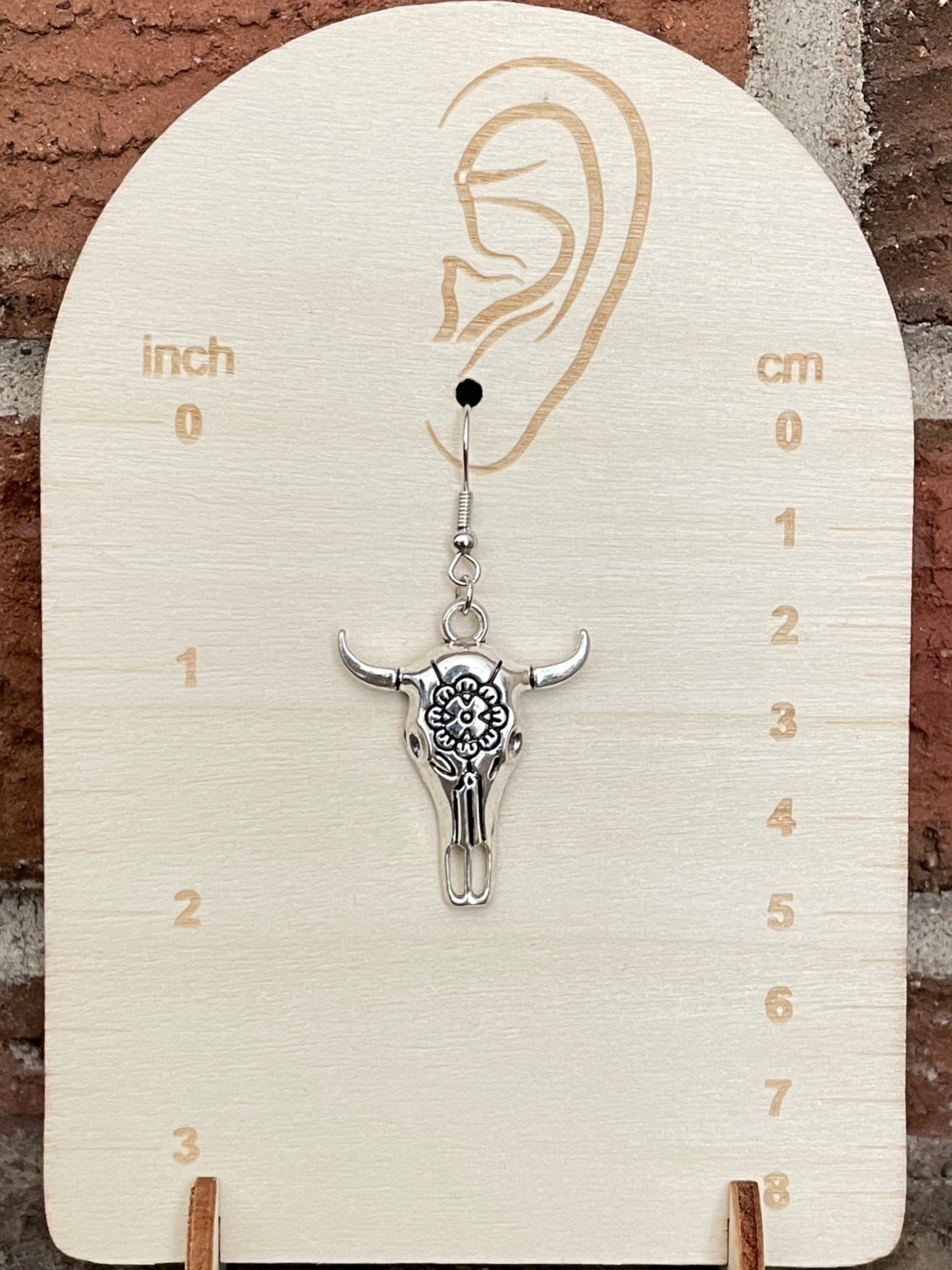 Floral Steer Skull Drop Earrings