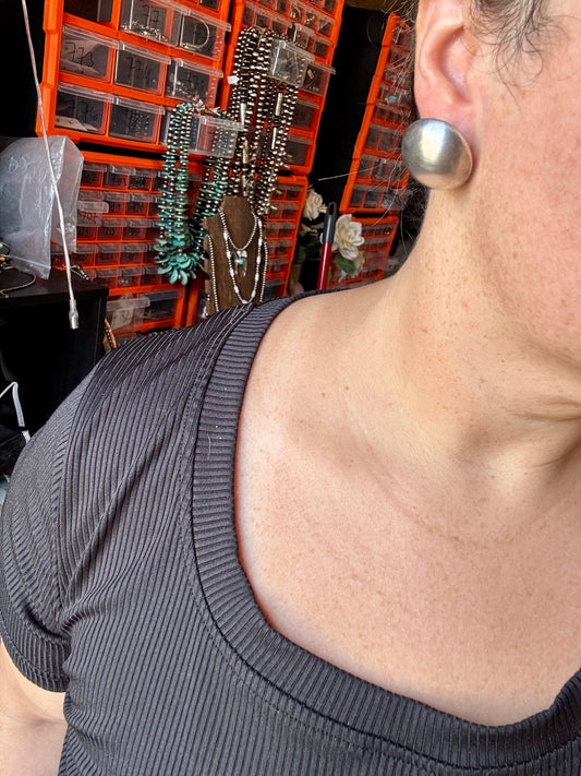 Large 30mm Sterling Silver Saucer Pearl Stud Earrings – USA Made