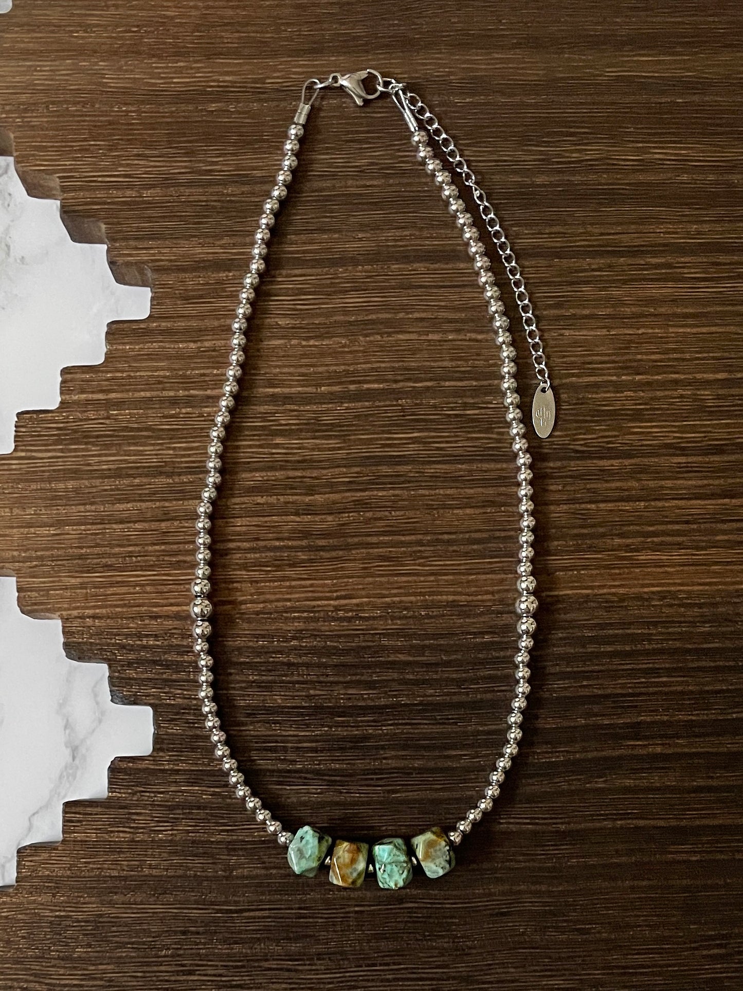 Geometric Faceted African Turquoise Western Pearl Necklace 16 inch