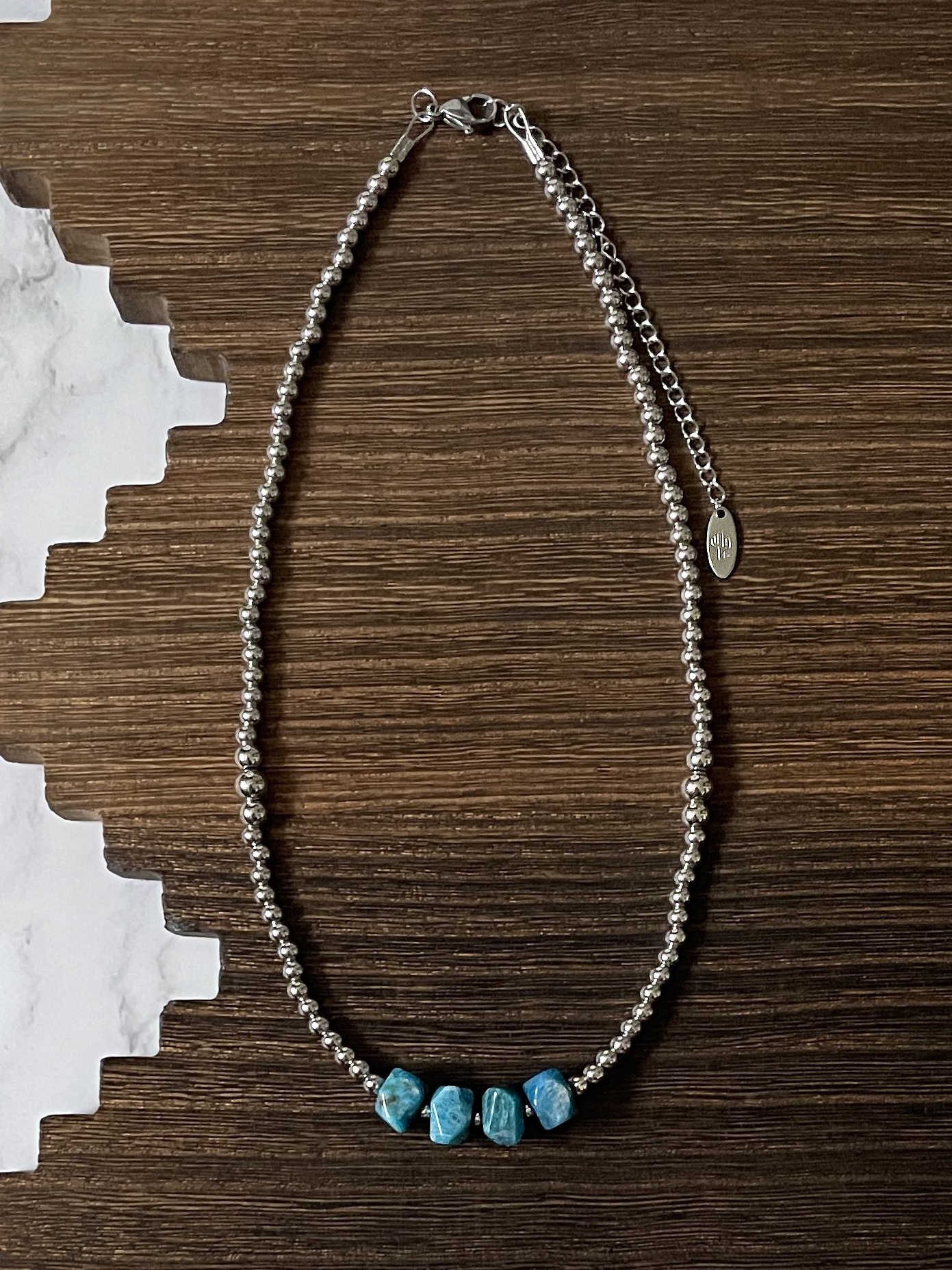 Geometric Faceted Apatite Western Pearl Necklace 16 inch