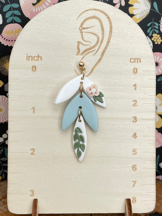 Handmade Polymer Clay Blue Leaf Earrings