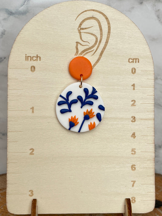 Handmade Polymer Clay Blue & Orange Floral Earrings