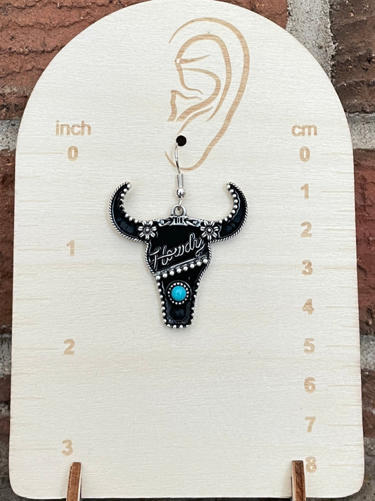 Howdy Steer Skull Earrings with Turquoise