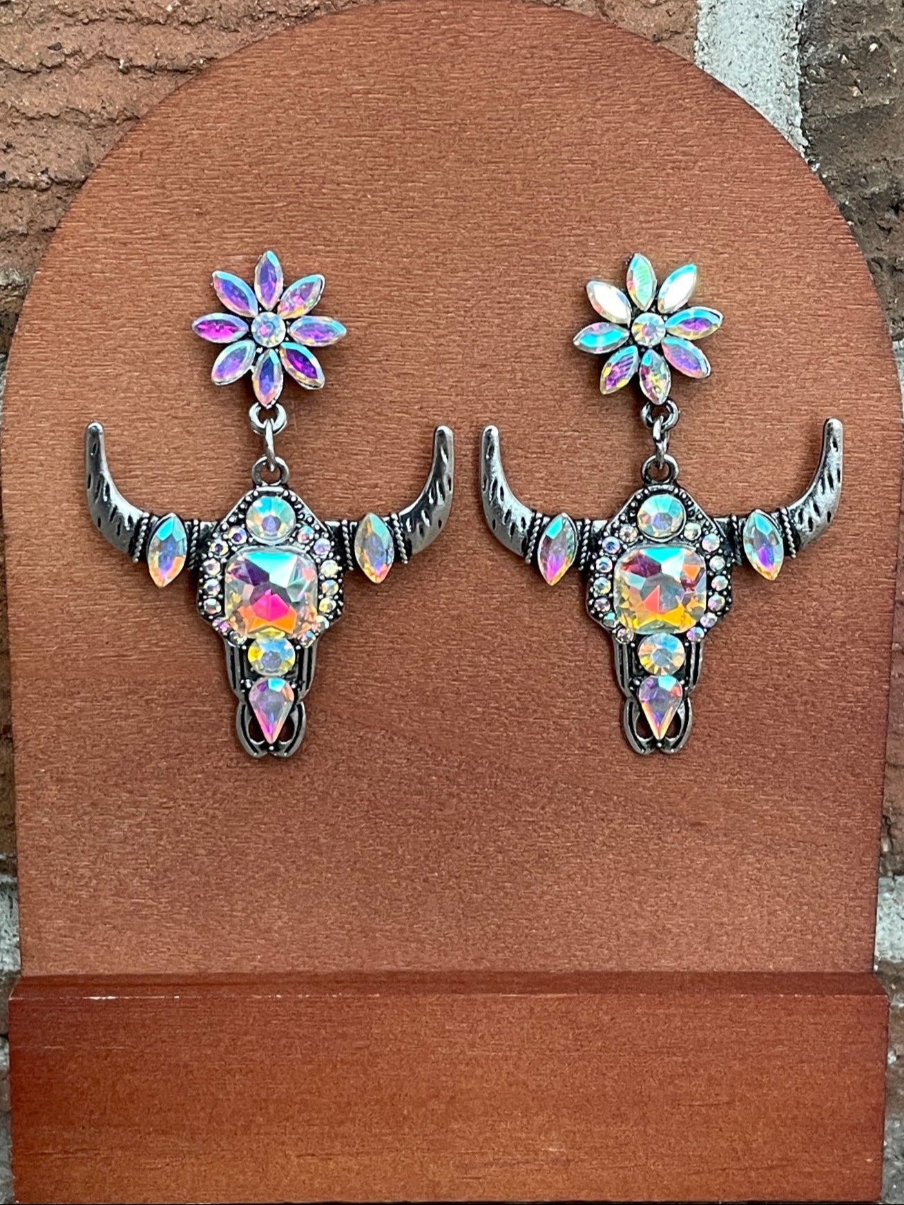 Bling Steer Skull Drop Earrings