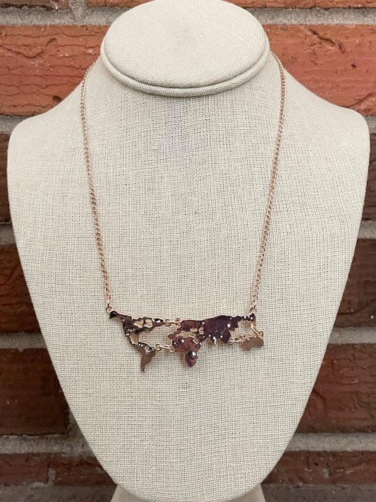Travel the Map Necklace - Rose Gold