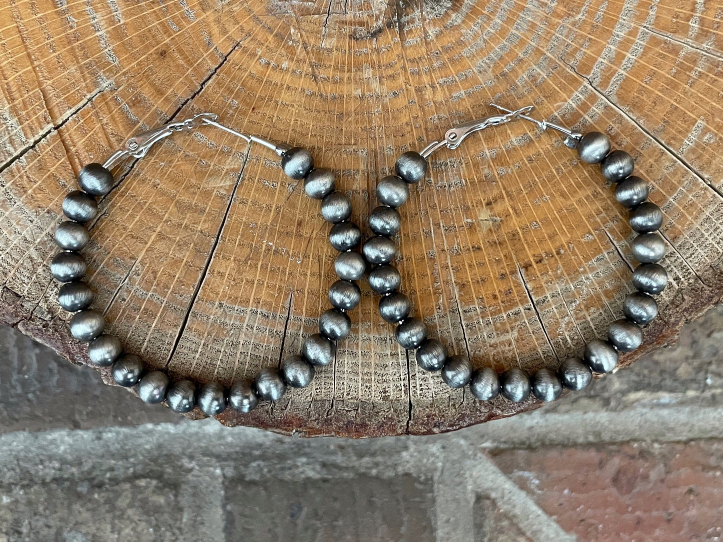 2 inch Navajo Style Pearl Hoop Earrings