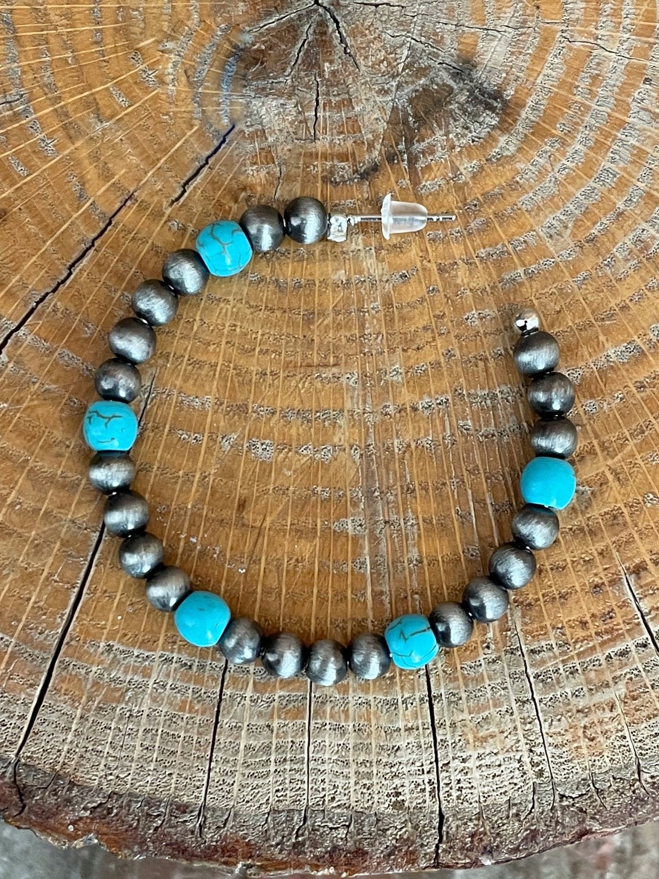 Navajo Style Pearl and Turquoise Hoop Earrings