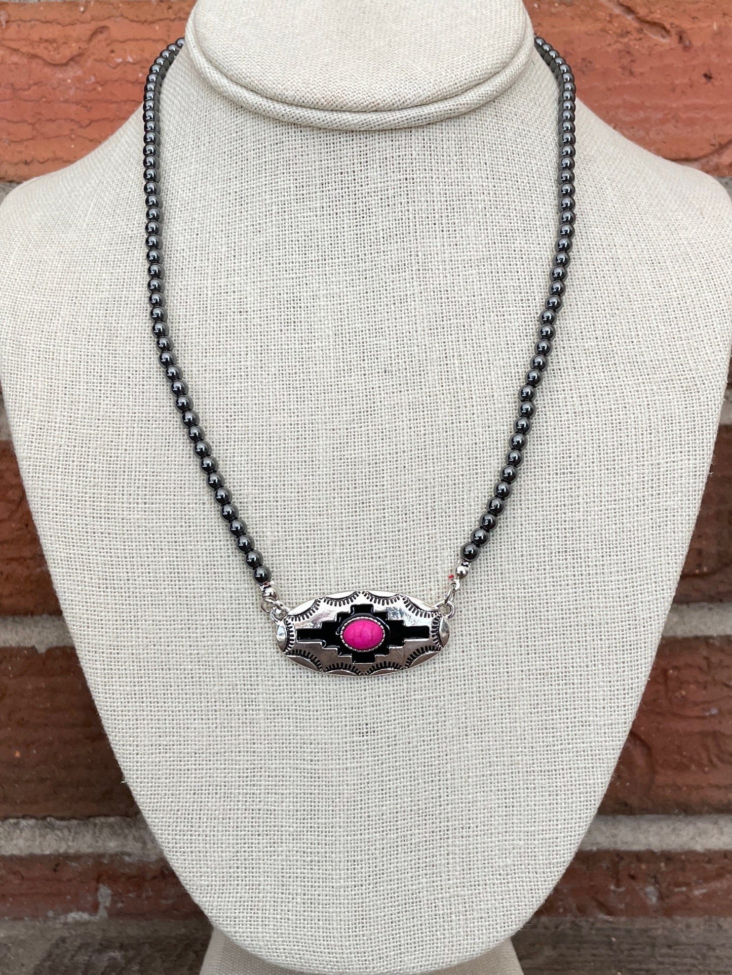 Aztec Concho Necklace with Pink Accent