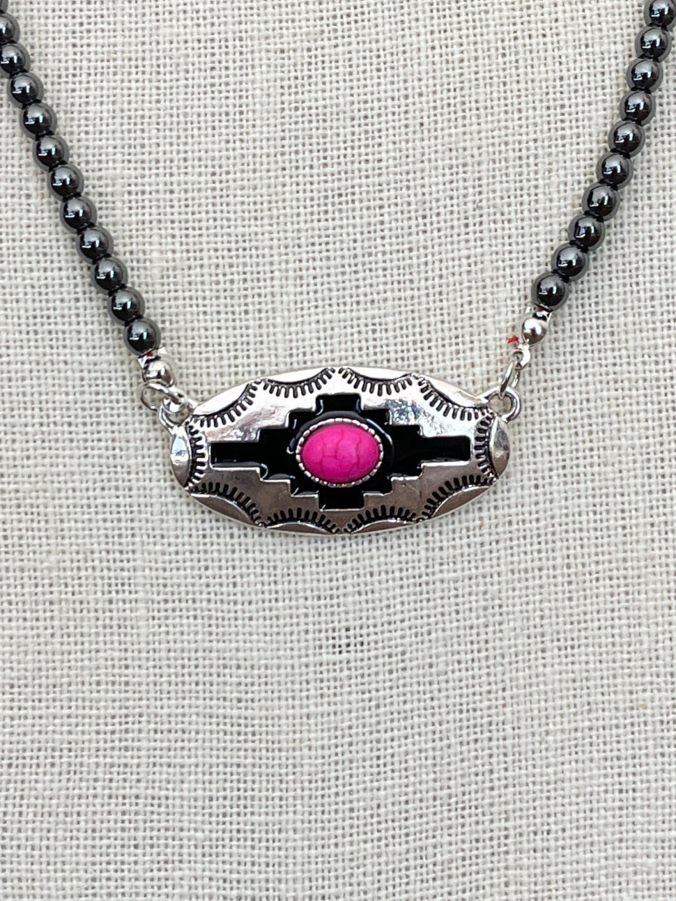 Aztec Concho Necklace with Pink Accent