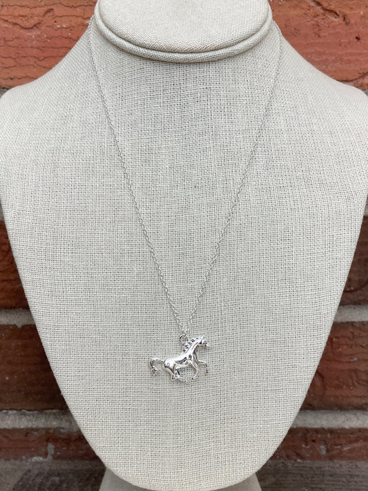 Silver Running Horse Necklace