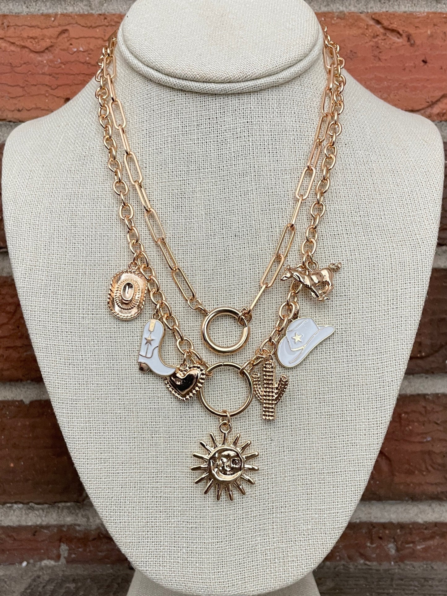 Western Sunburst Charm Necklace Set