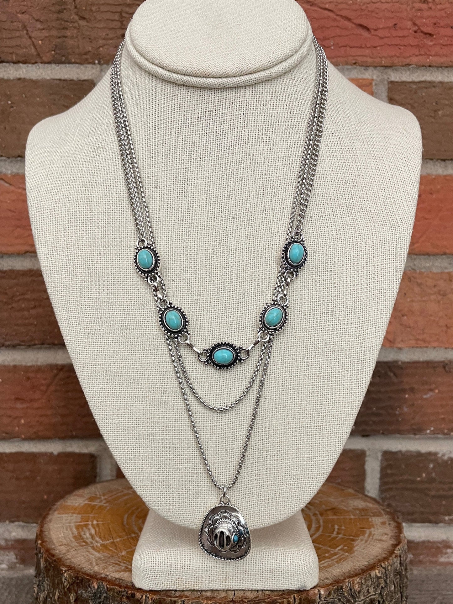 Cowboy Hat and Concho Necklace Set with Faux Turquoise