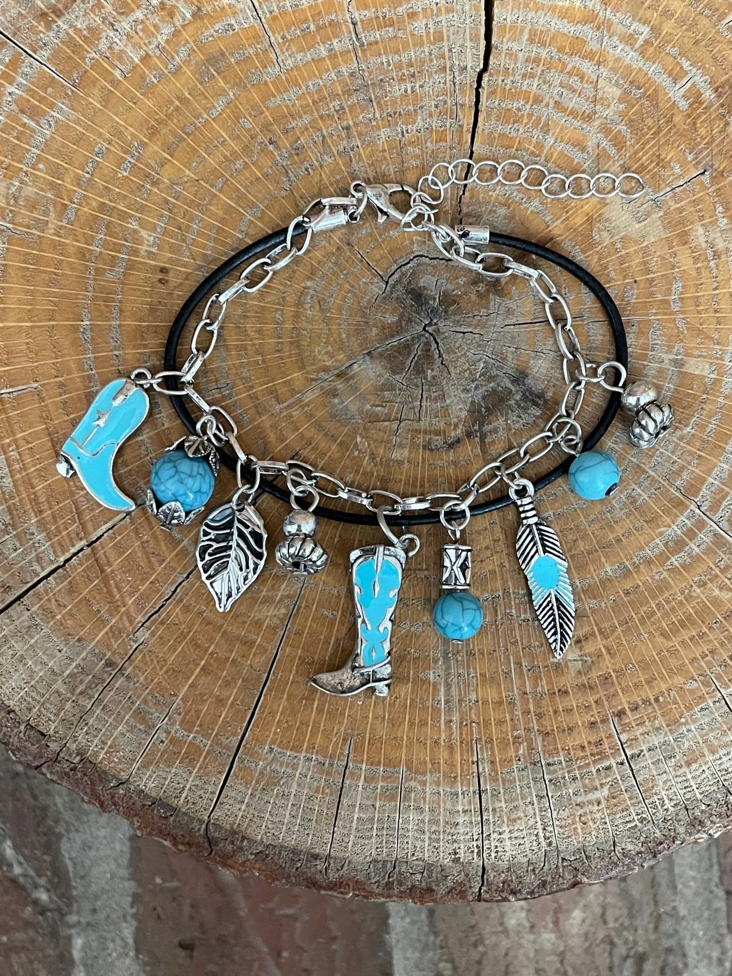 Turquoise Cowgirl Boot Charm Bracelet