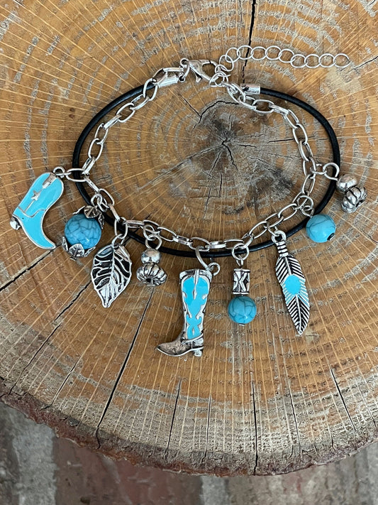 Turquoise Cowgirl Boot Charm Bracelet