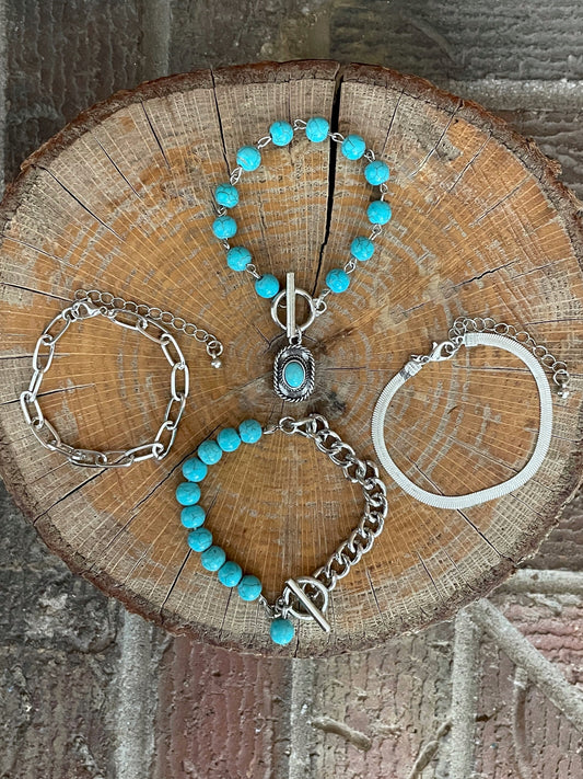Turquoise Cowboy Hat and Beaded Bracelet Set