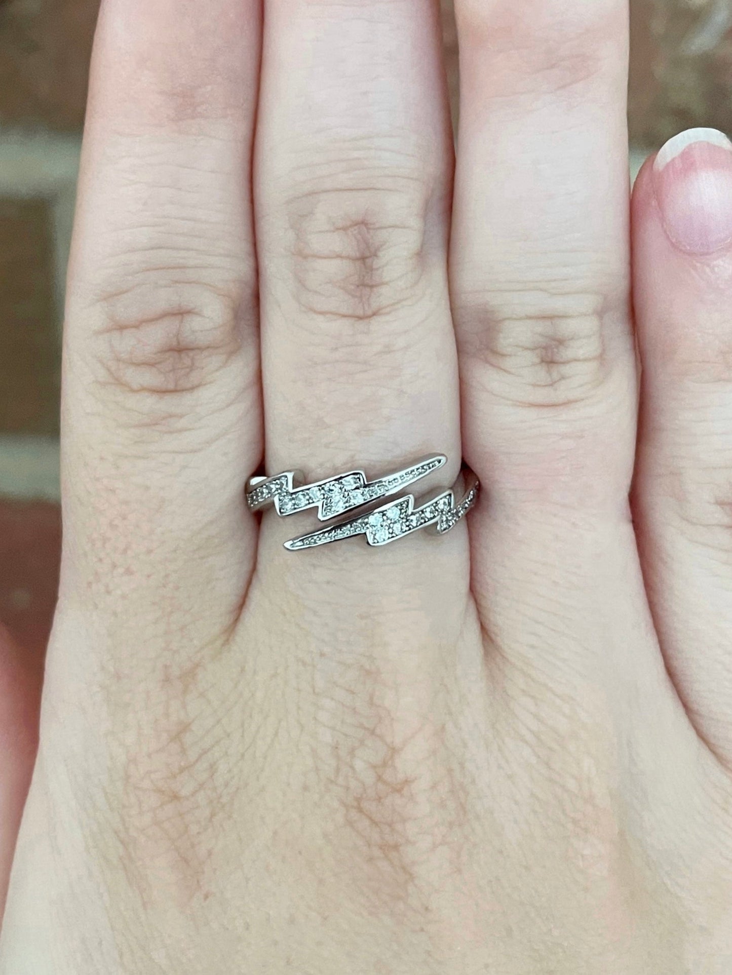 Rhinestone Lightning Bolt Ring