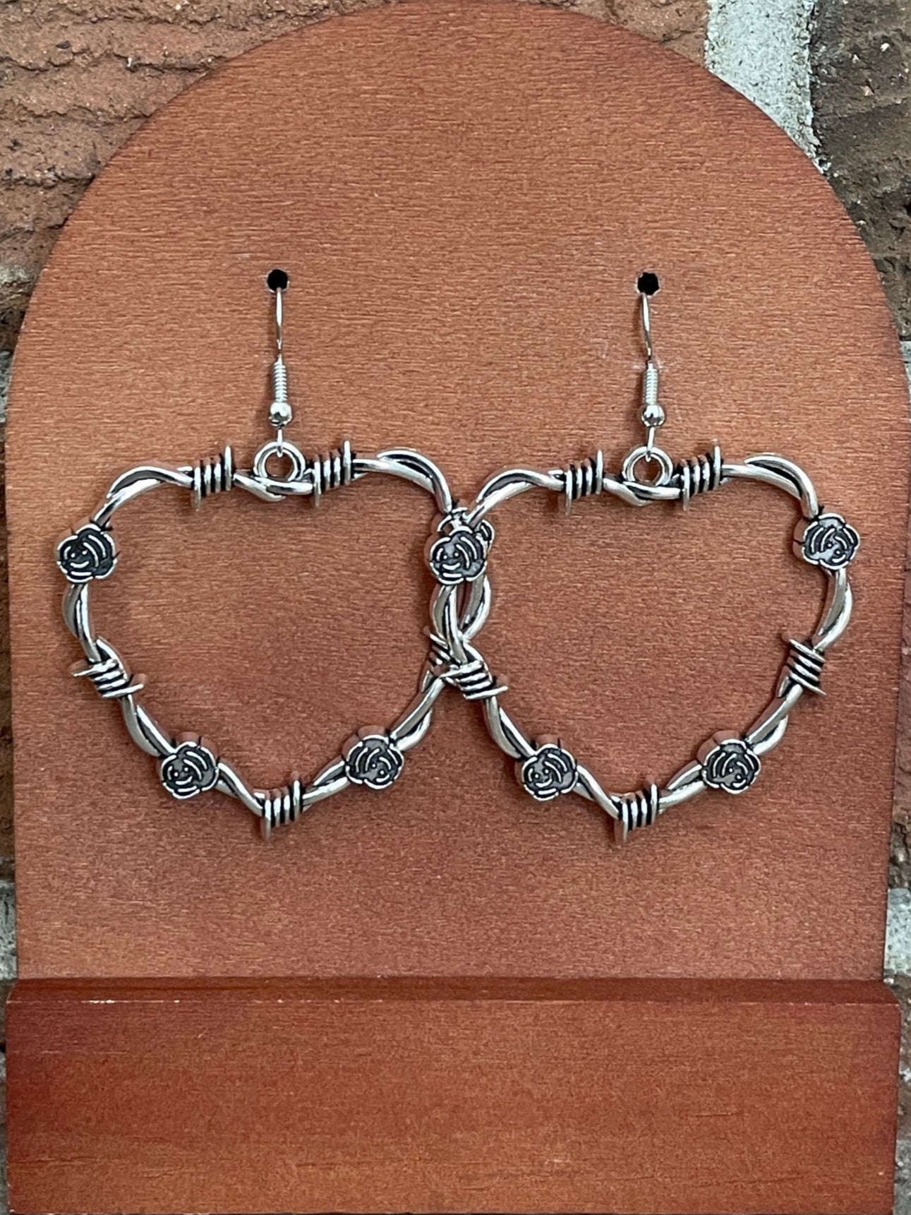 Barbed Wire Heart Earrings with Roses