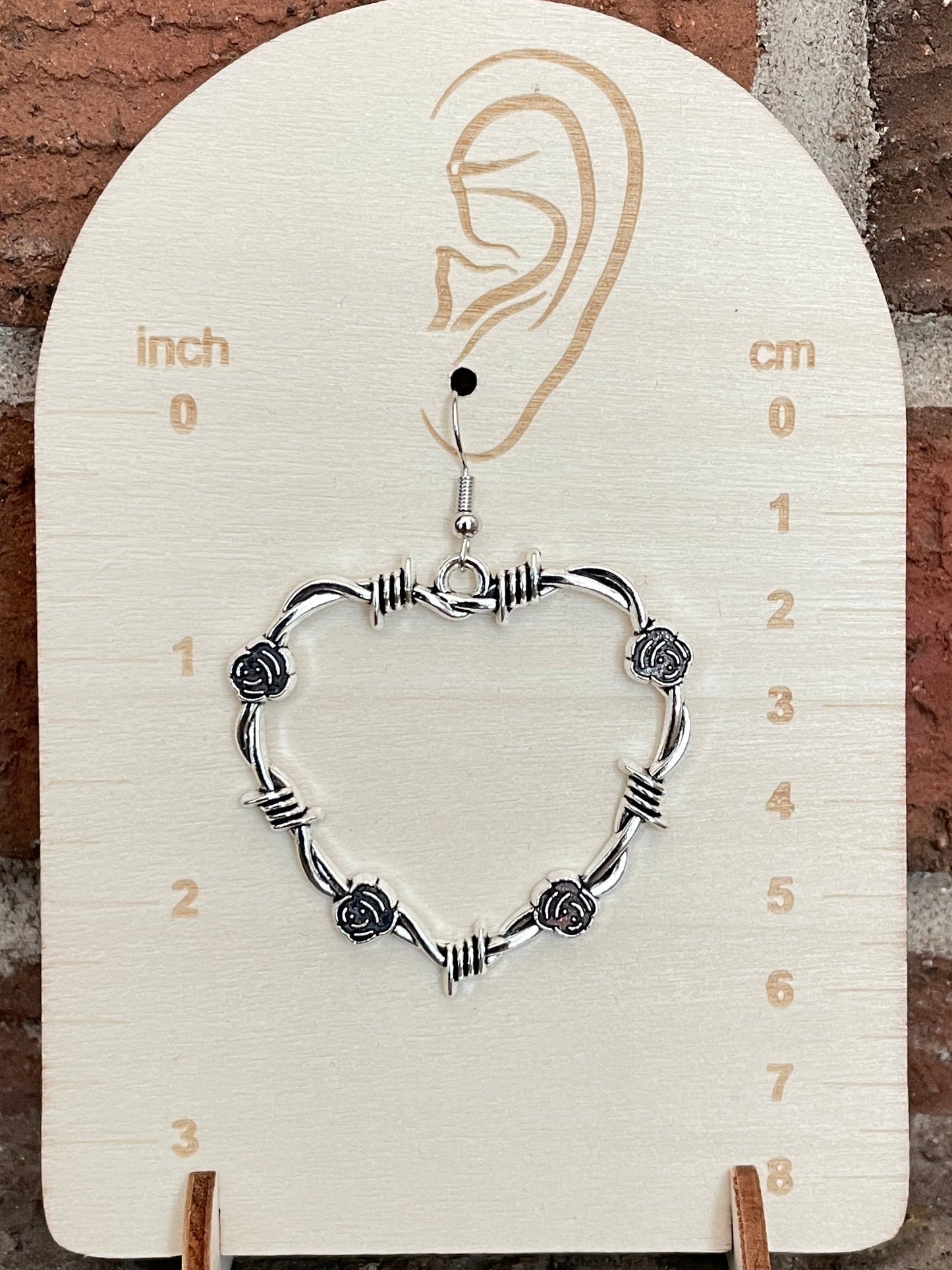 Barbed Wire Heart Earrings with Roses