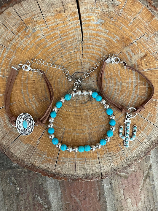 Concho and Saguaro Cactus Faux Leather Bracelet Set