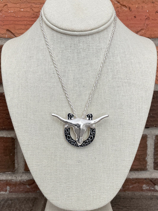 Longhorn and Filigree Horseshoe Necklace