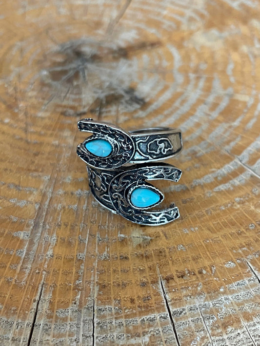Filigree Horseshoe Ring with Turquoise