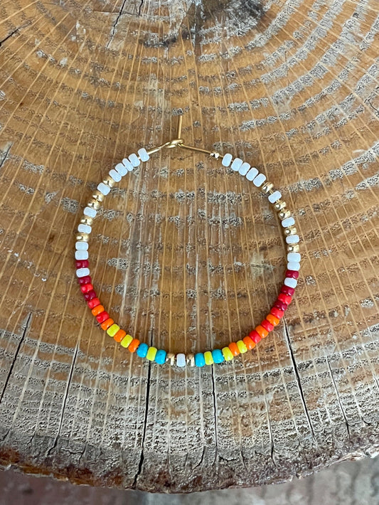 Southwestern Beaded Hoop Earrings - White & Red
