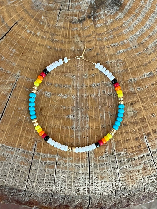 Southwestern Beaded Hoop Earrings - Turquoise & White