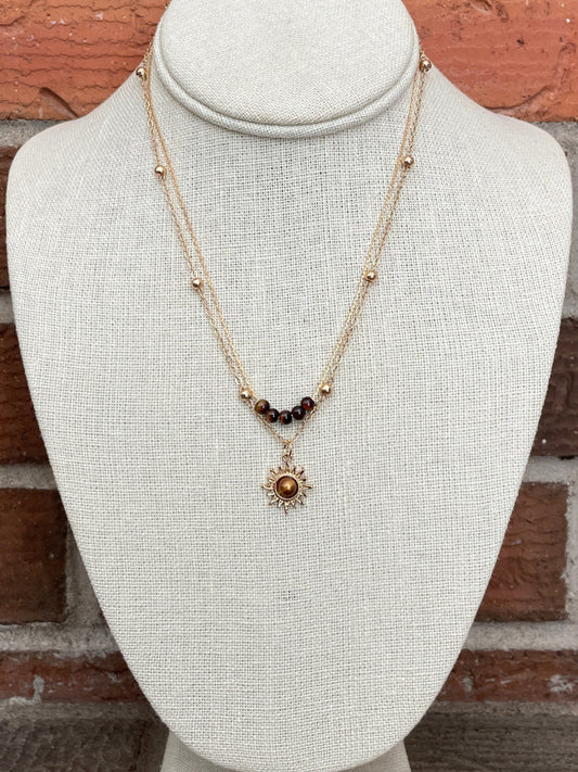 Layered Mocha Sunburst Necklace with Coffee Accents